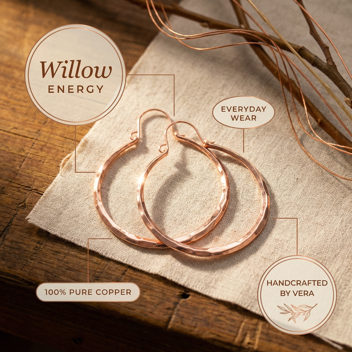 Harris' Willow Copper Earrings