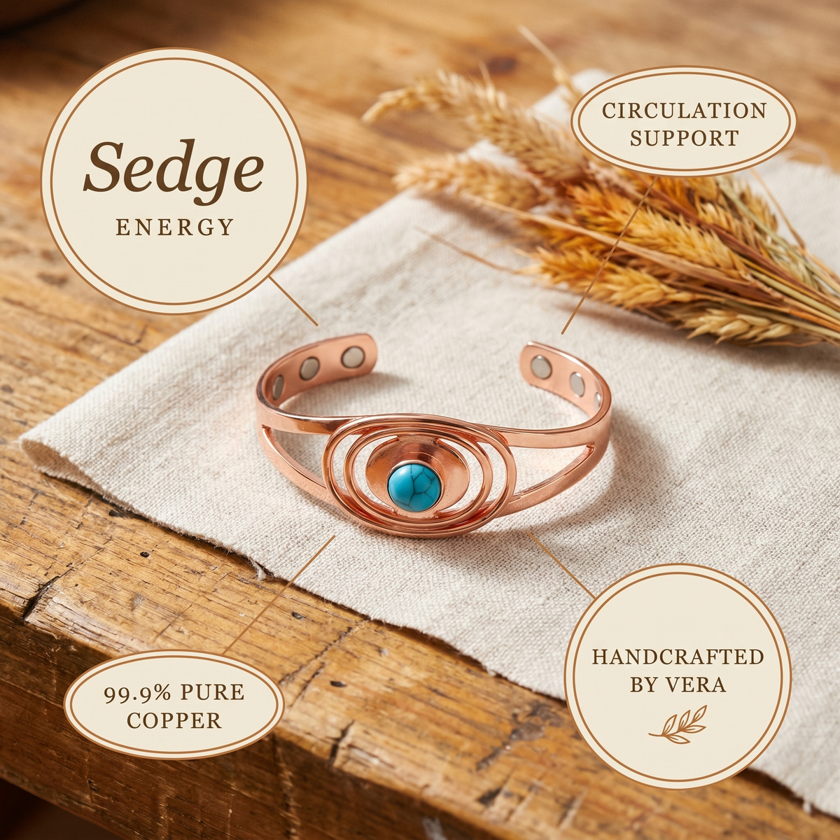 Harris' Sedge Copper Bracelet