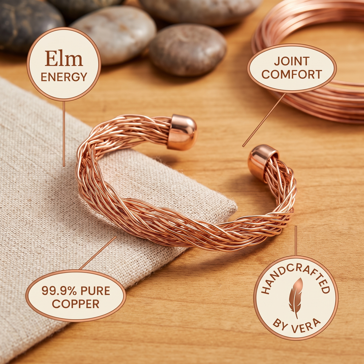 Harris' Elm Copper Cuff Bracelet